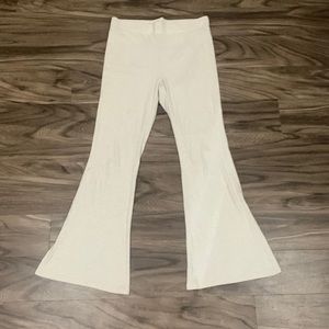 Cream ribbed flare pants